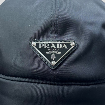 Prada Milano FW19 Mohair & Wool Triangle Logo Nylon Trapper Hat - S/M | O/S, Black