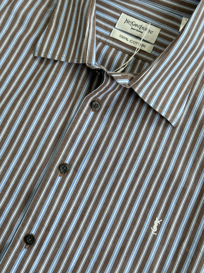 Yves Saint Laurent Pure Cotton Stripe Logo Dress Shirt - XL/XXL - Known Source