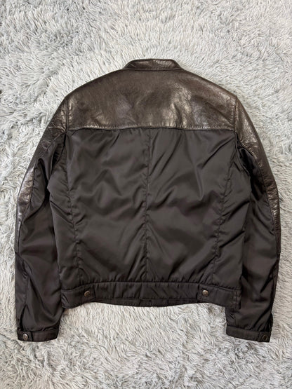 Prada Milano 2011 Gabardine Nylon Leather Hybrid Biker Jacket - S/M | O/S, Black