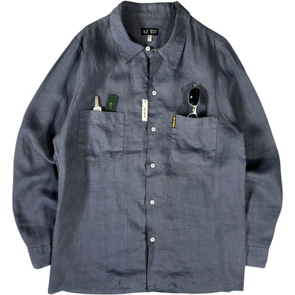 Armani Jeans 00’s Dual Pocket Linen Shirt L | Large, Grey