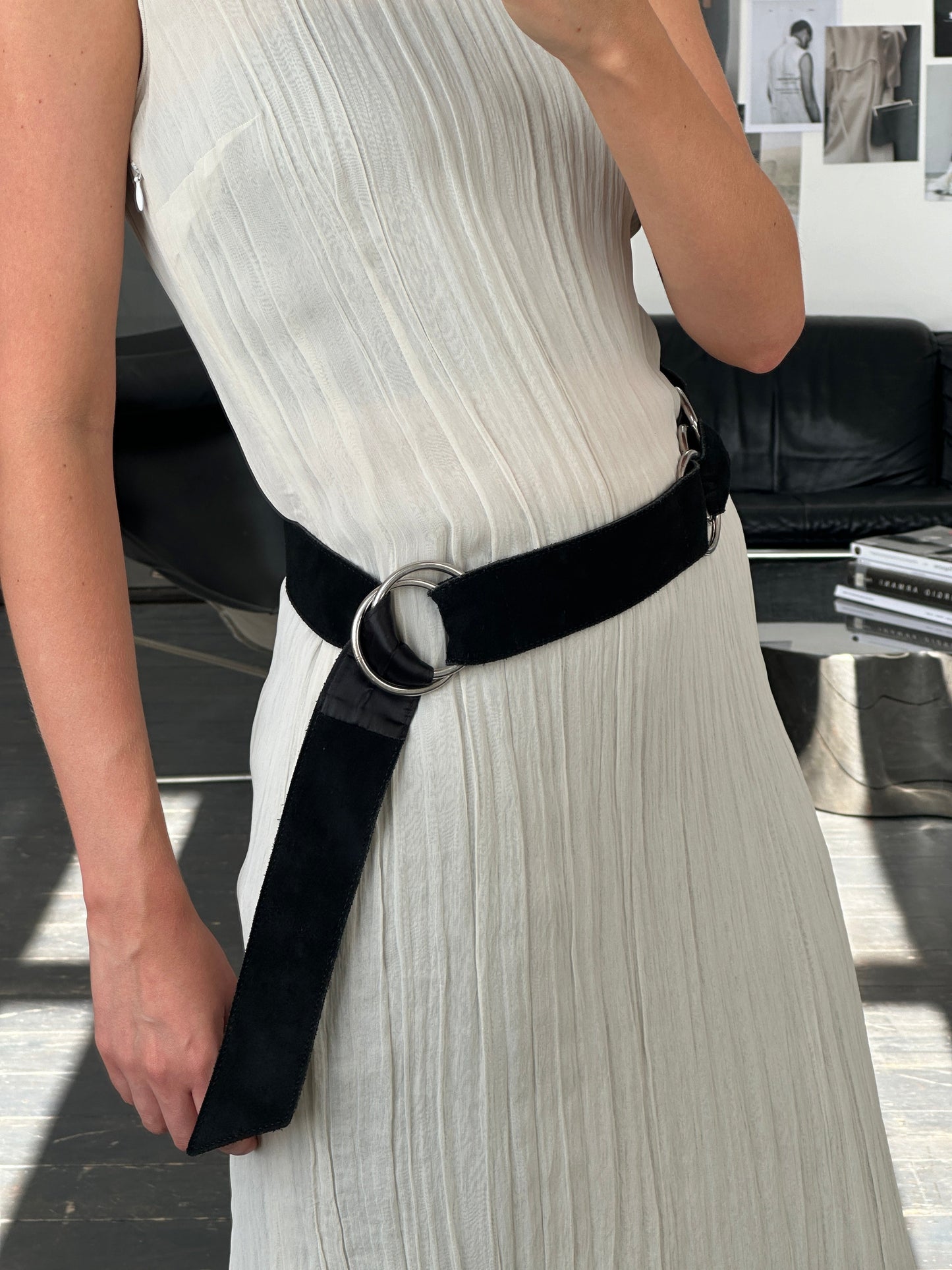 Vintage Chrome Ring Suede Belt - XS-M