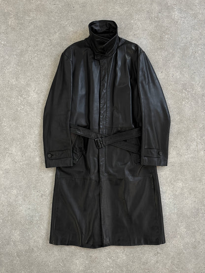 Conbipel 1990s Leather Belted Trench Coat - XL