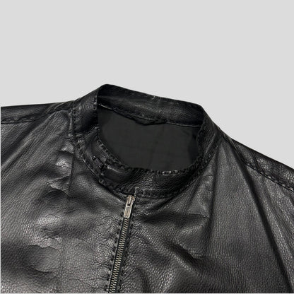 Fendi FF Textured Leather Exaggerated Stitch Moto Jacket - L | Default Title, Black