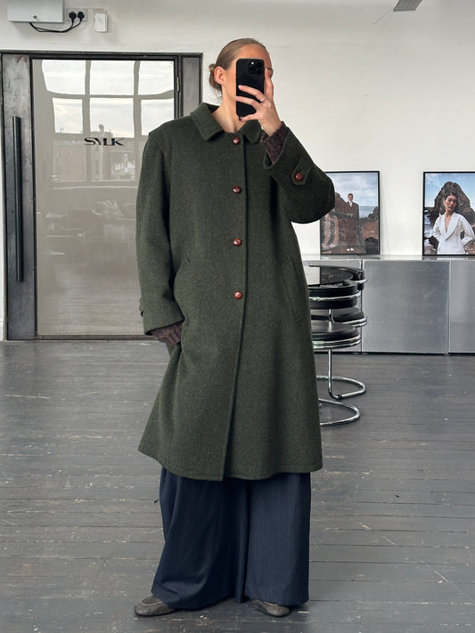 Italian Vintage 1990s Wool Alpaca Wool Single Breasted Coat - XL