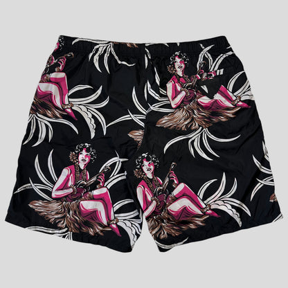 Prada Milano 2018 Hawaii Hula Girl Print Triangle Logo Board Shorts - IT52 | Default Title, Black