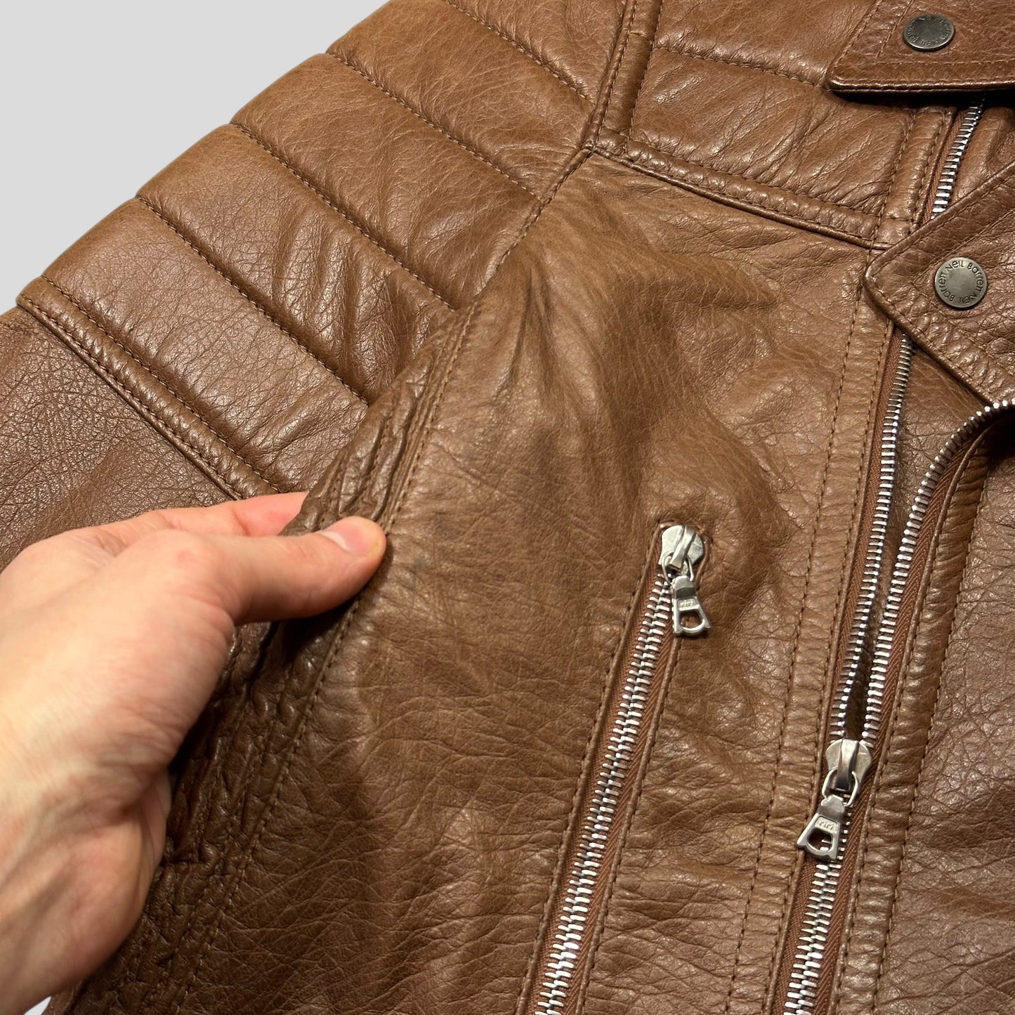 Neil Barrett 2012 Leather Padded Brown Multipocket Moto Jacket - S | Default Title, Brown