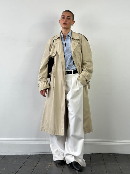 Yves Saint Laurent Pour Homme 1980s Cotton Double Breasted Belted Trench Coat - XXL