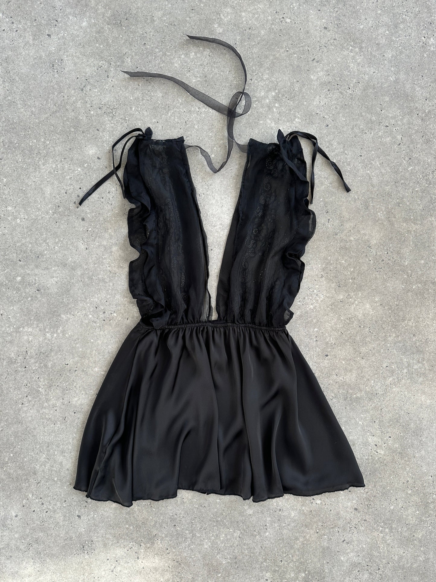 Vintage 2000s Lace Sheer Babydoll Satin Top - M