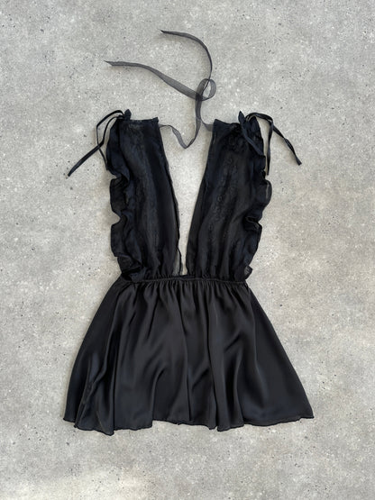 Vintage 2000s Lace Sheer Babydoll Satin Top - M