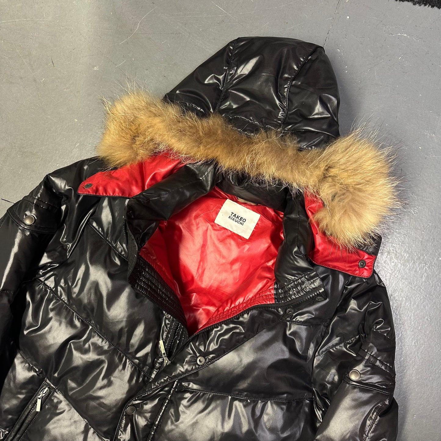 Takeo Kikuchi Puffer Jacket With Fur Hood In Black ( XL )