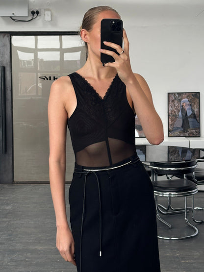 Vintage 2000s Sheer Lace Bodysuit - XS/S