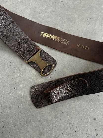 Italian Vintage 1990s Distressed Metallic Leather Belt - W32