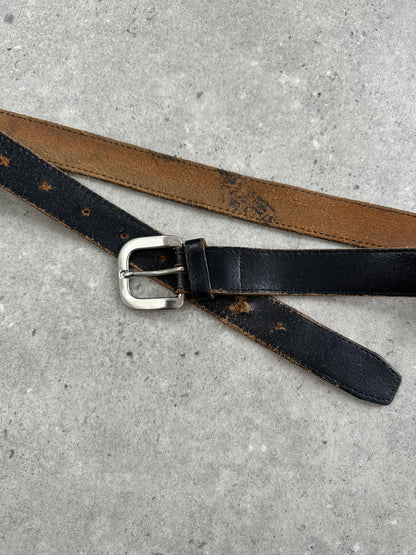 Vintage 1980s Chrome Distressed Leather Belt - W30-38