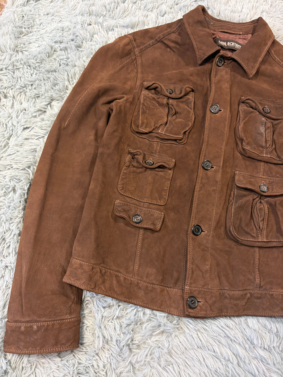 Neil Barrett 2006 Brad Pitt Suede Leather Multipocket Moto Jacket - M | Large, Brown
