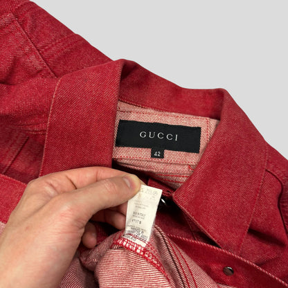 Gucci by Tom Ford 1999 Red Denim Cropped Front Drop Jacket - IT42