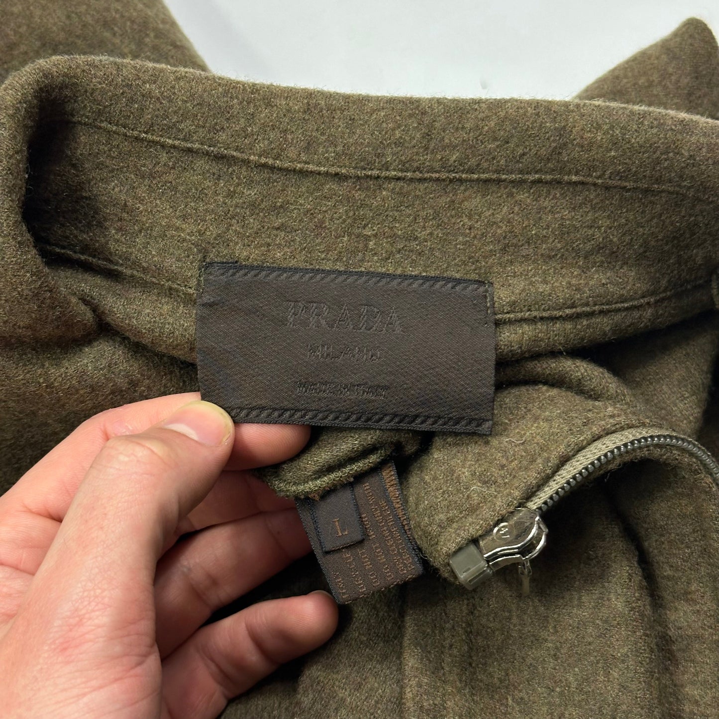 Prada Milano FW98 Heather Green Wool Zip-up Work Jacket - M