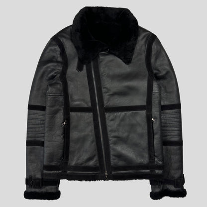 Neil Barrett Leather Lambskin Shearling Asymetrical Biker Jacket - S