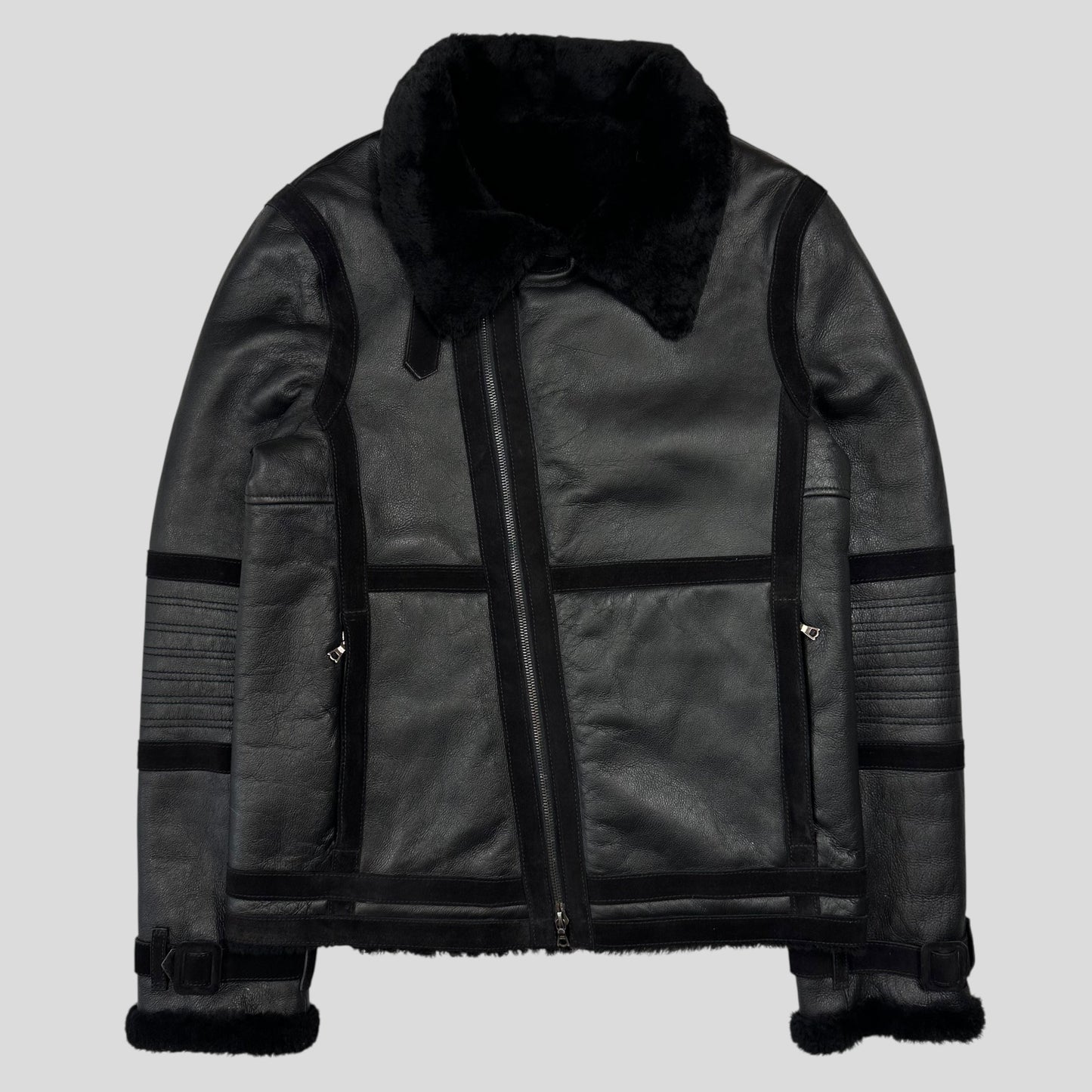 Neil Barrett Leather Lambskin Shearling Asymetrical Biker Jacket - S | Default Title, Black