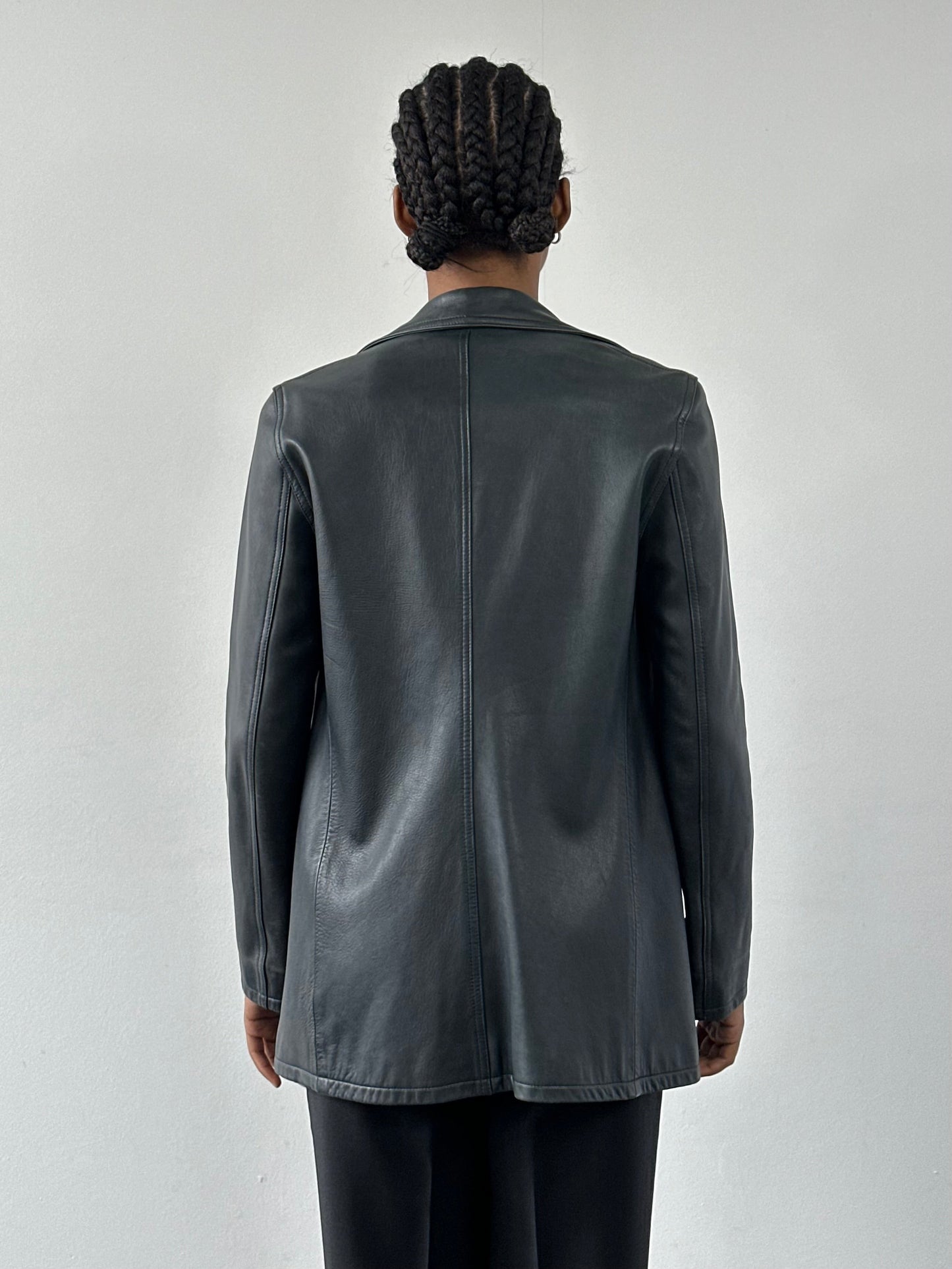 Jaeger 2000s Double Breasted Leather Jacket S/M