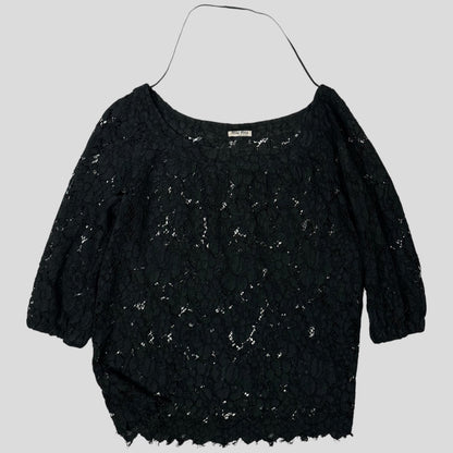 Miu Miu 00’s Floral Broderie Lace 3/4 Sleeve Top - M | Default Title, Black