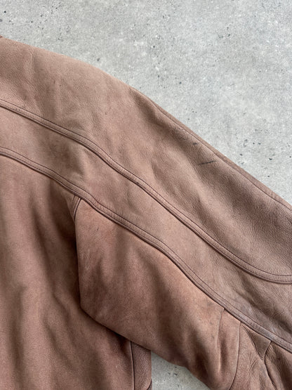 Vintage 1990s High Neck Aged Leather Bomber Jacket - L