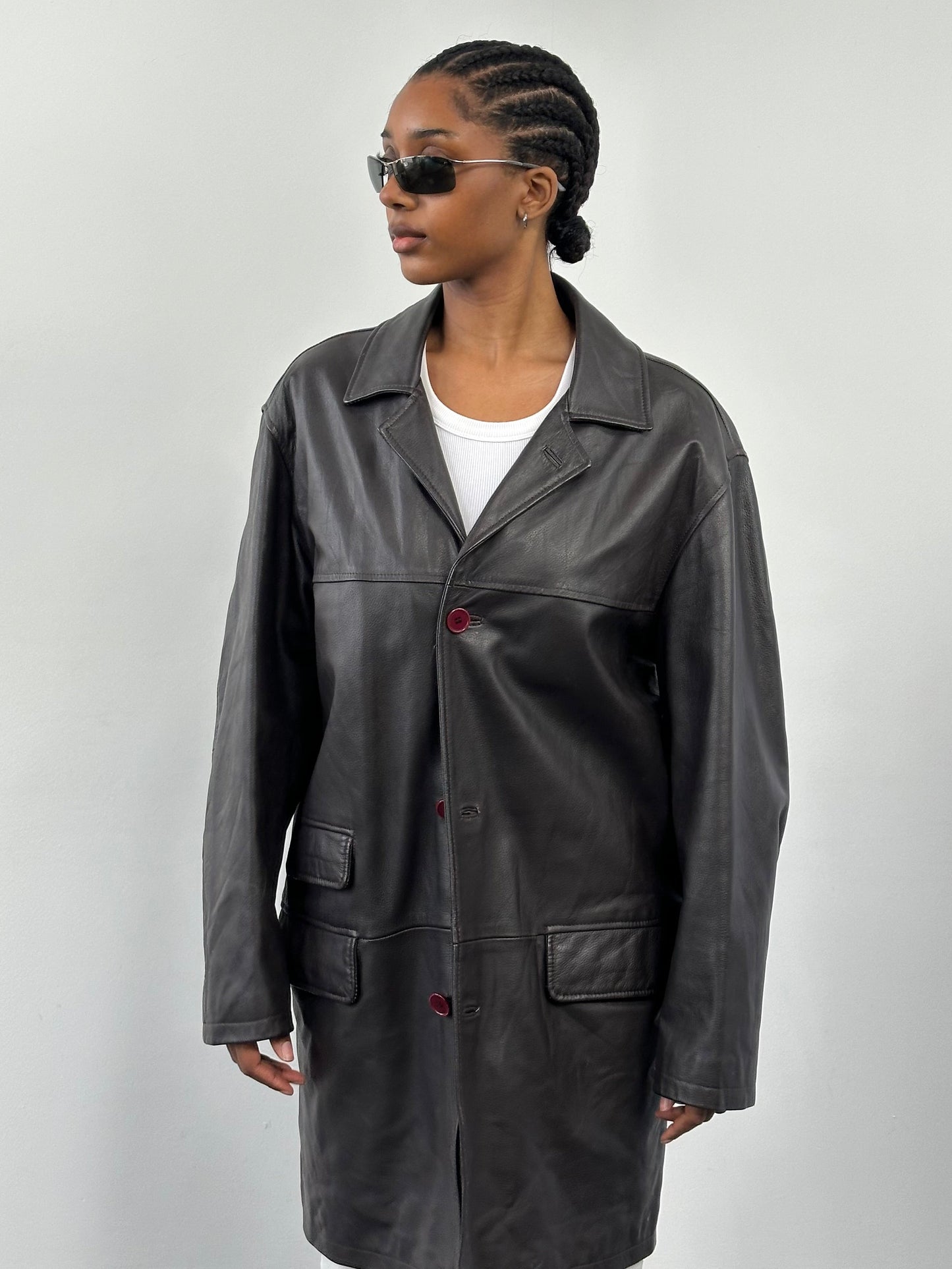Conbipel 1990s Leather Trench Coat - XL