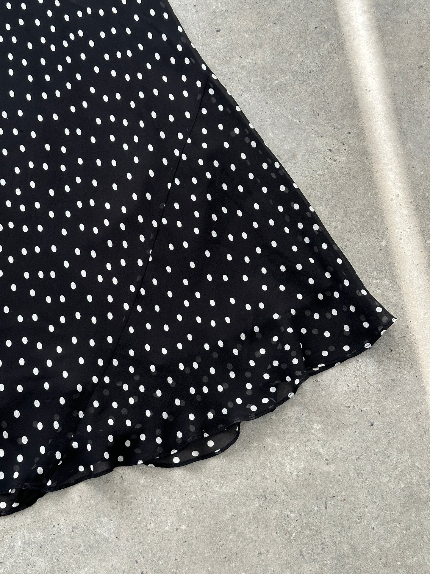 Vintage 2000s Pure Silk Polkadot A-Line Maxi Dress - M