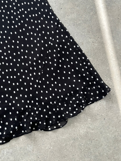 Vintage 2000s Pure Silk Polkadot A-Line Maxi Dress - M