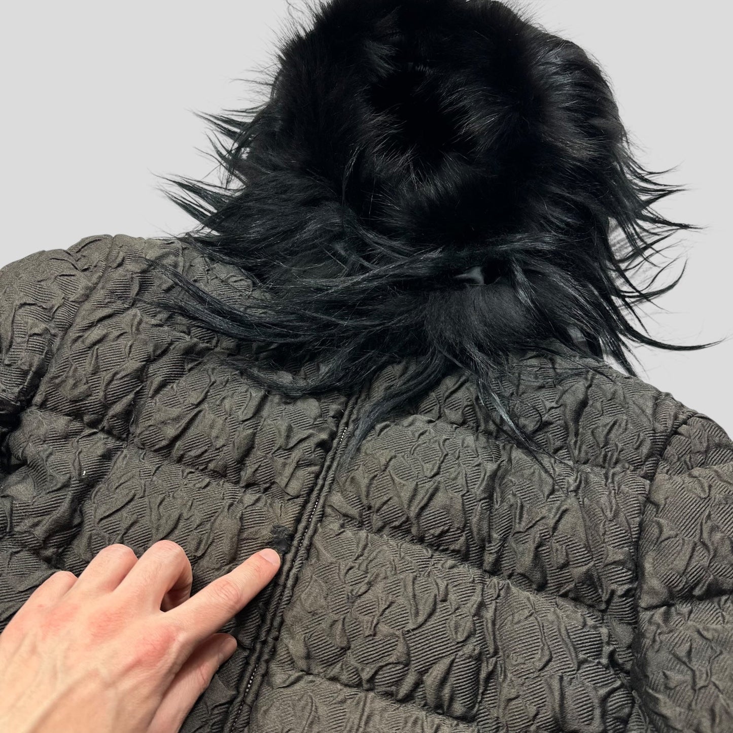 Prada 2014 Extreme Fur Hooded Silk & Wool Textured Puffer Jacket - IT44 (S)