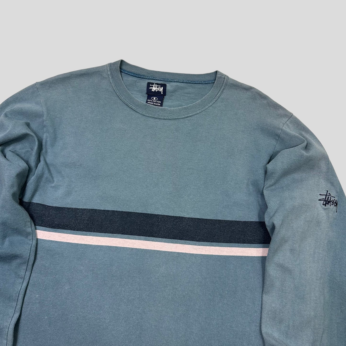 Stussy 90’s Embroidered Stock Logo Striped LS - S/M | Default Title, Blue