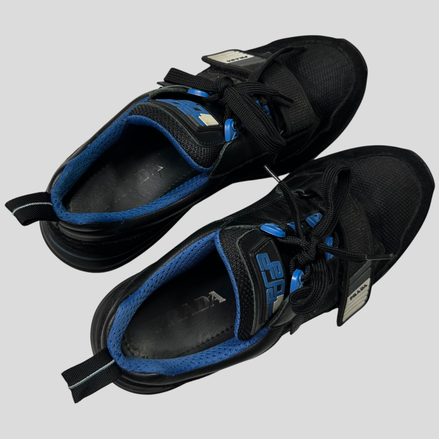 Prada 2018 Mechano Nero Voyage Rubber + Leather Logo Trainers - UK8.5/9 | UK 8.5, Black