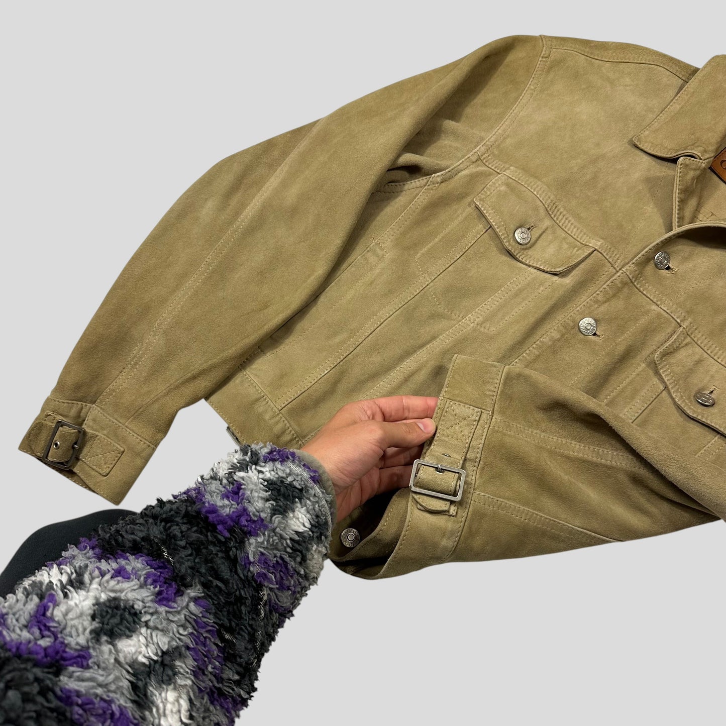 Gucci by Tom Ford 00’s Suede Leather Belted Boxy Trucker Jacket - IT52 | Default Title, Multicoloured