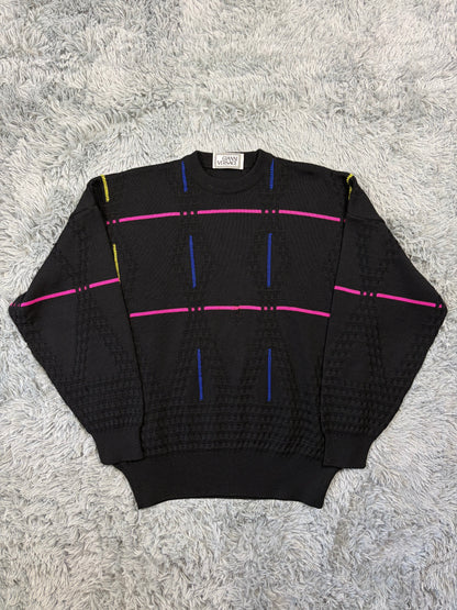Gianni Versace 1991 Lines & Diamonds Geometric Heavy Knit - M/L | O/S, Multicoloured