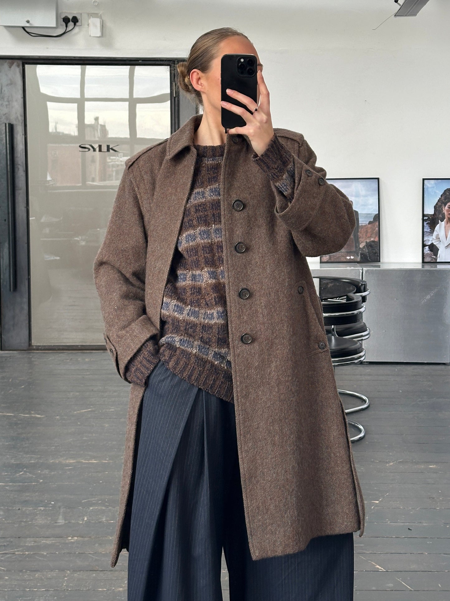 Italian Vintage 1990s Wool Mohair Single Breasted Belted Coat - L