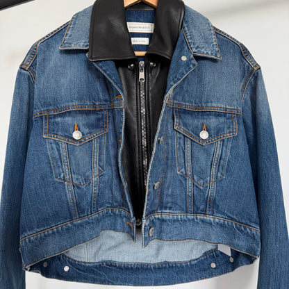 ss2022 alexander mcqueen double layered denim/leather jacket | O/S, Brown