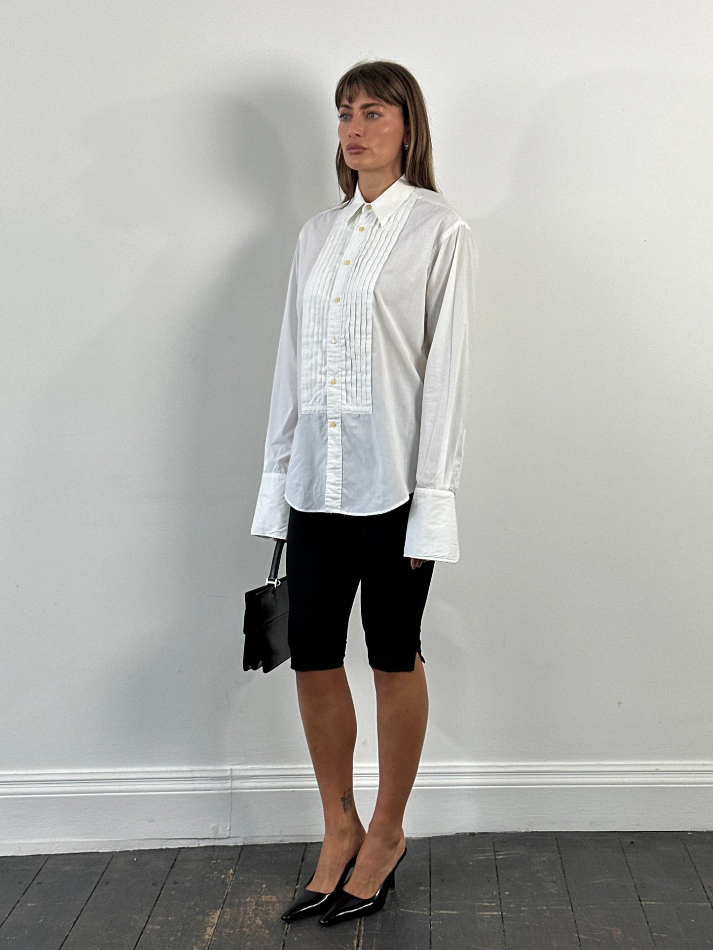 Yves Saint Laurent Pour Homme 1990s Tuxedo Cotton Dress Shirt - M