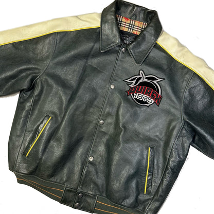 ARCHIVE Avirex Atlanta Leather Jacket In Dark Green & Cream - Bootleg ( XL )