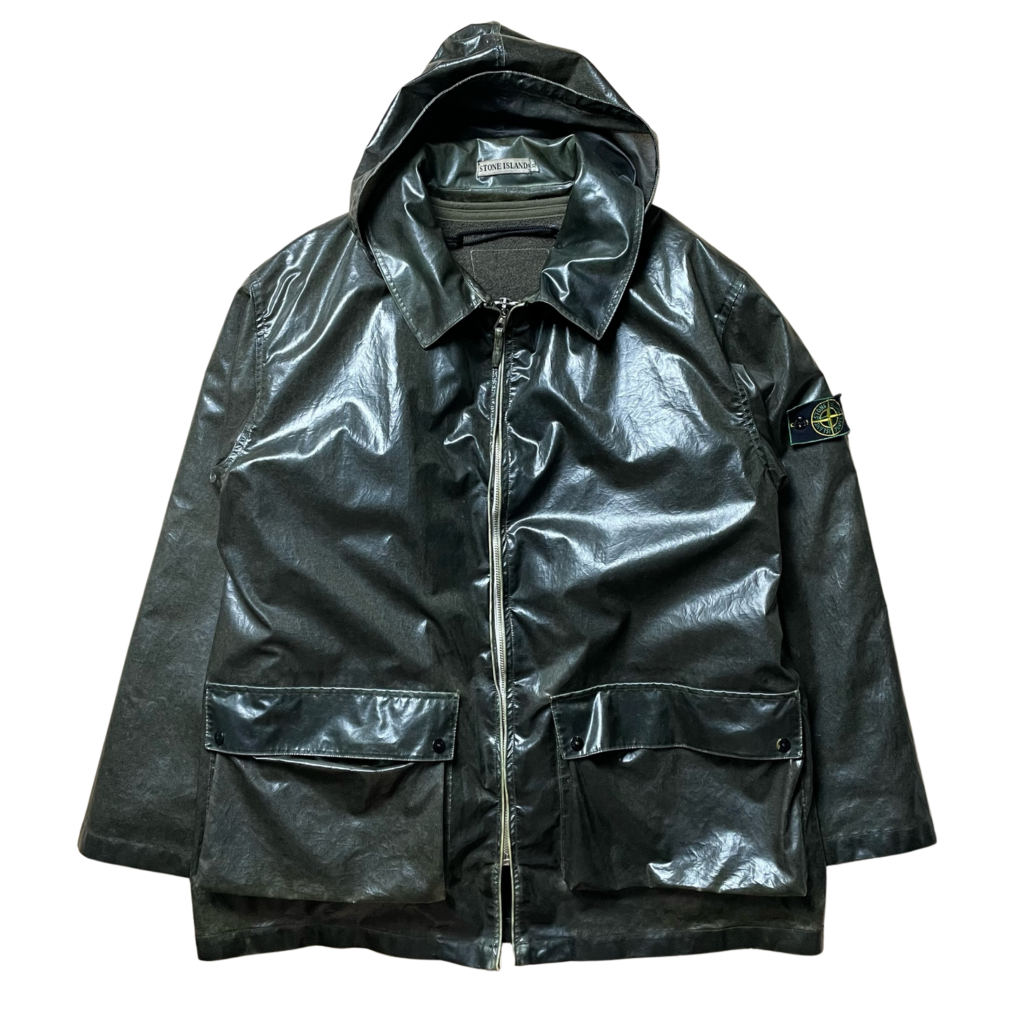 A/W 1992 Pewter Green/Grey Glazed Silk Dual Layer Parka