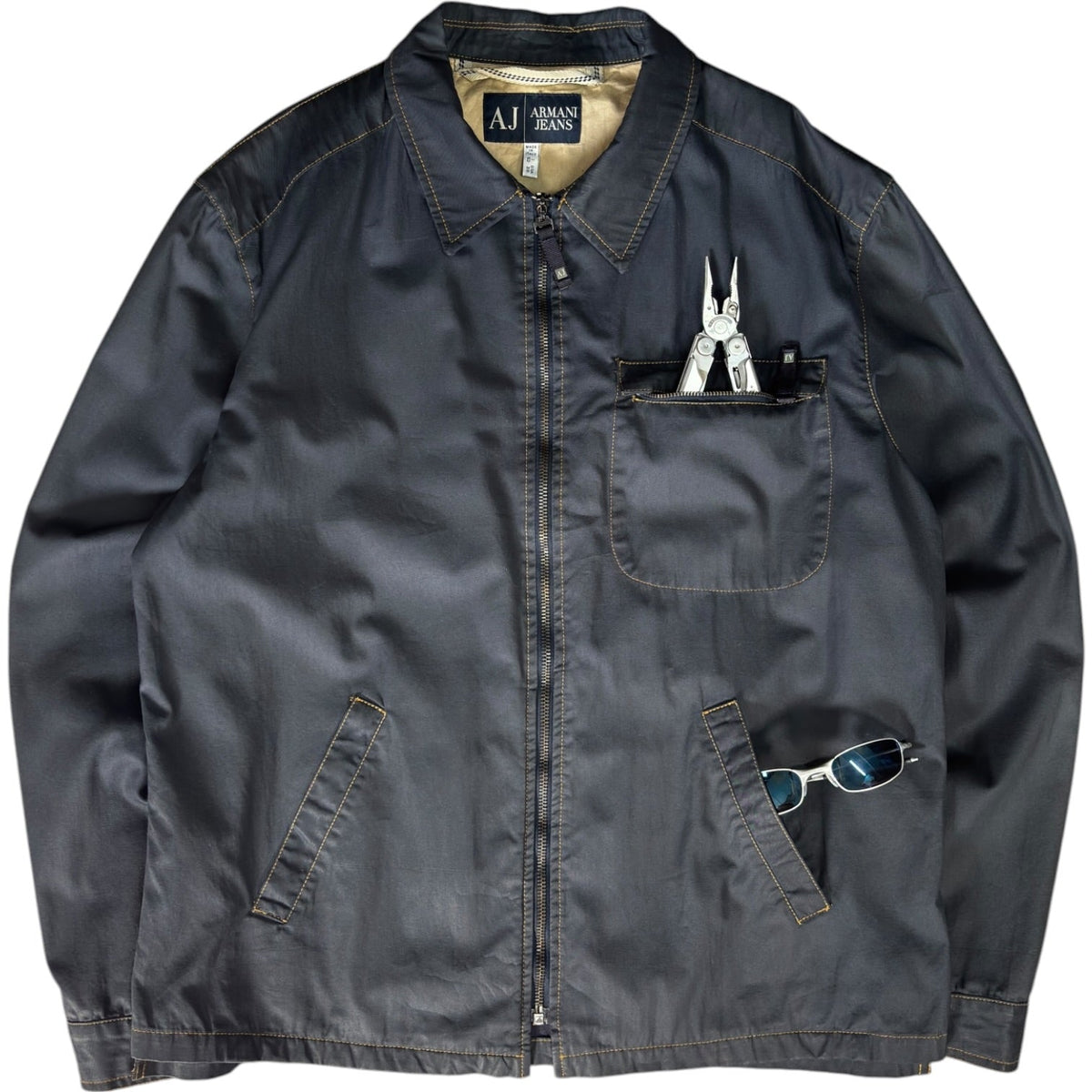 Armani Jeans 00’s Contrast Stitch Cropped Jacket L | Large, Black