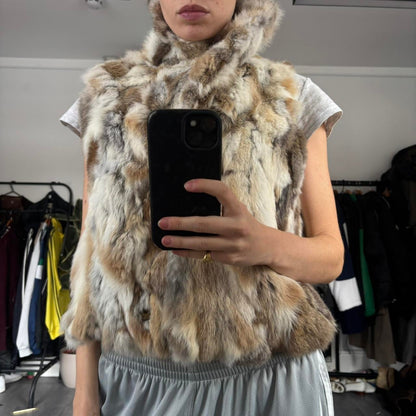 Vintage Fur Gilet | Cream, Brown