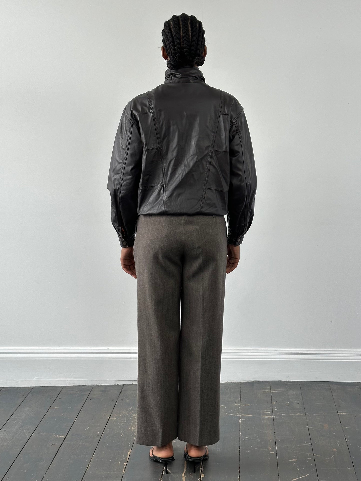 Valentino 1990s High Neck Leather Bomber Jacket - S