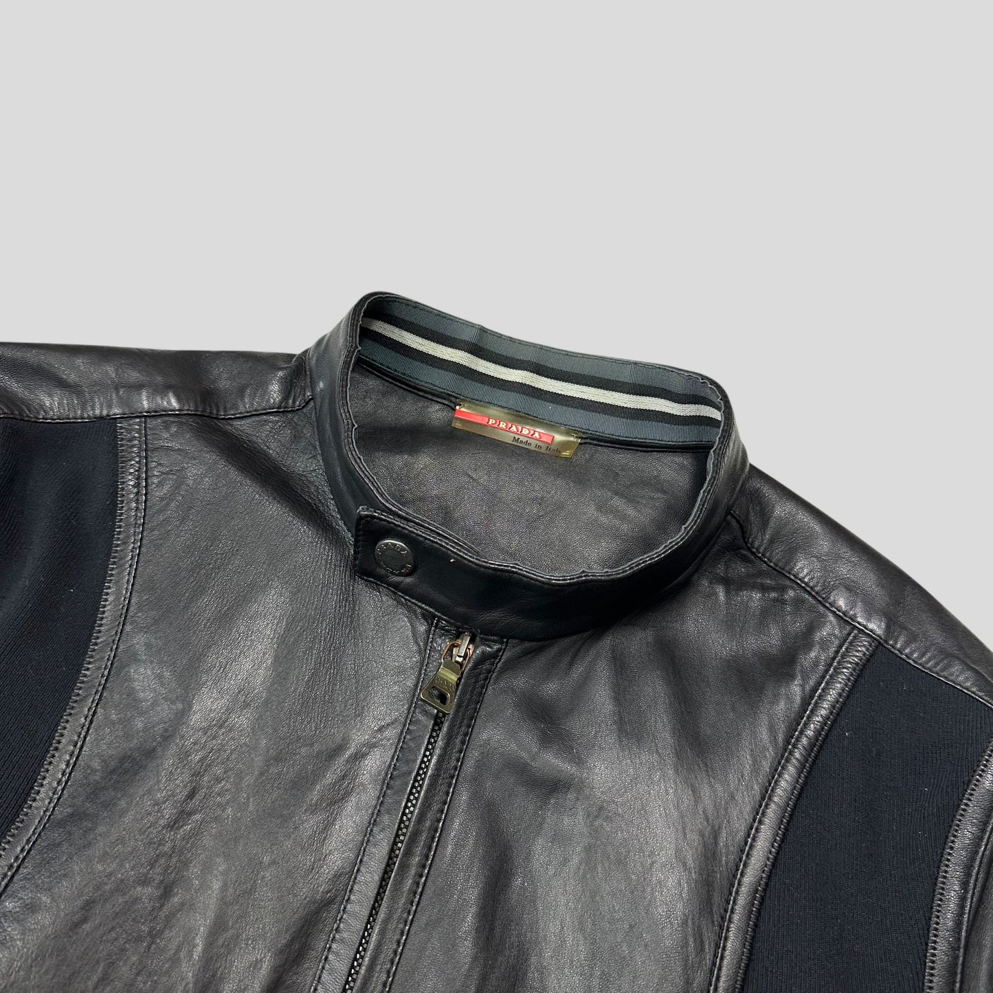 Prada Sport SS00 Leather Biker Curved Panelled Moto Jacket - IT48 (S) | Default Title, Black