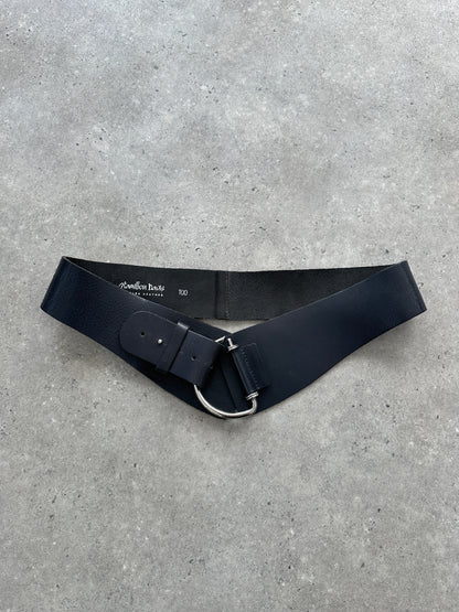 Vintage Chrome D Ring Leather Chunky Hip Belt W36-W38