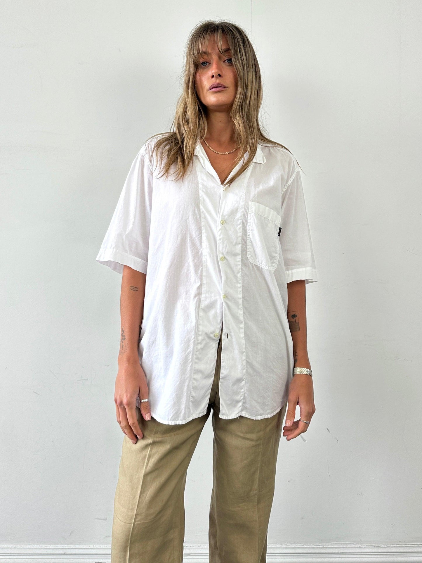 Valentino Beachwear 90s Cotton Cuban Collar Shirt - L - Known Source