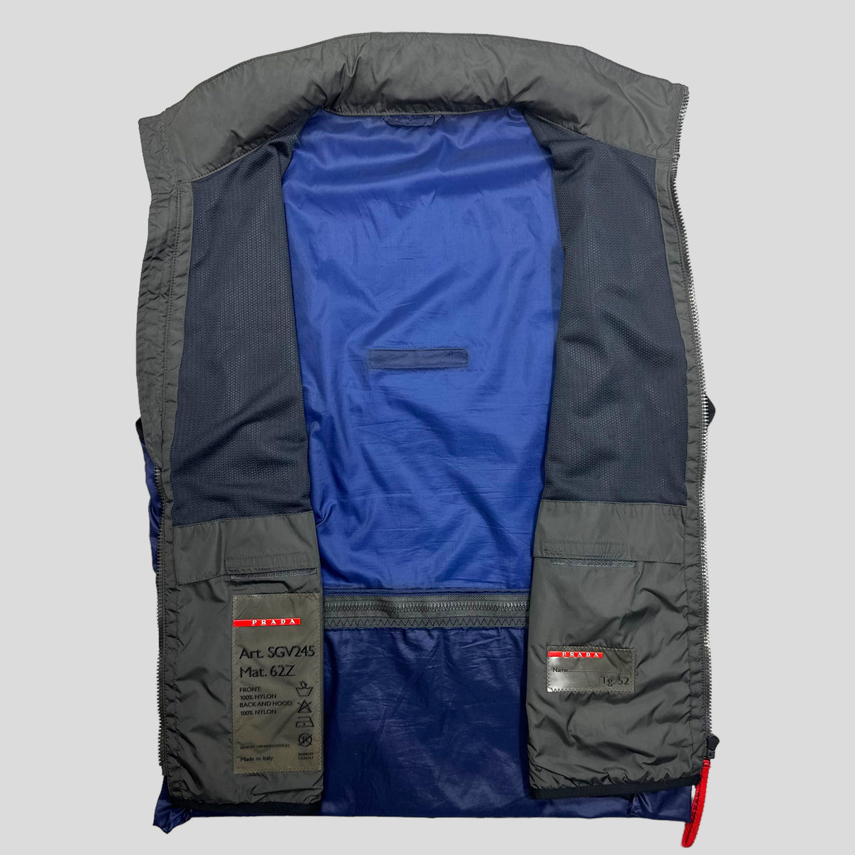Prada Sport SS00 Gel Seam Convertible Nylon Gilet - IT52 | Large, Grey