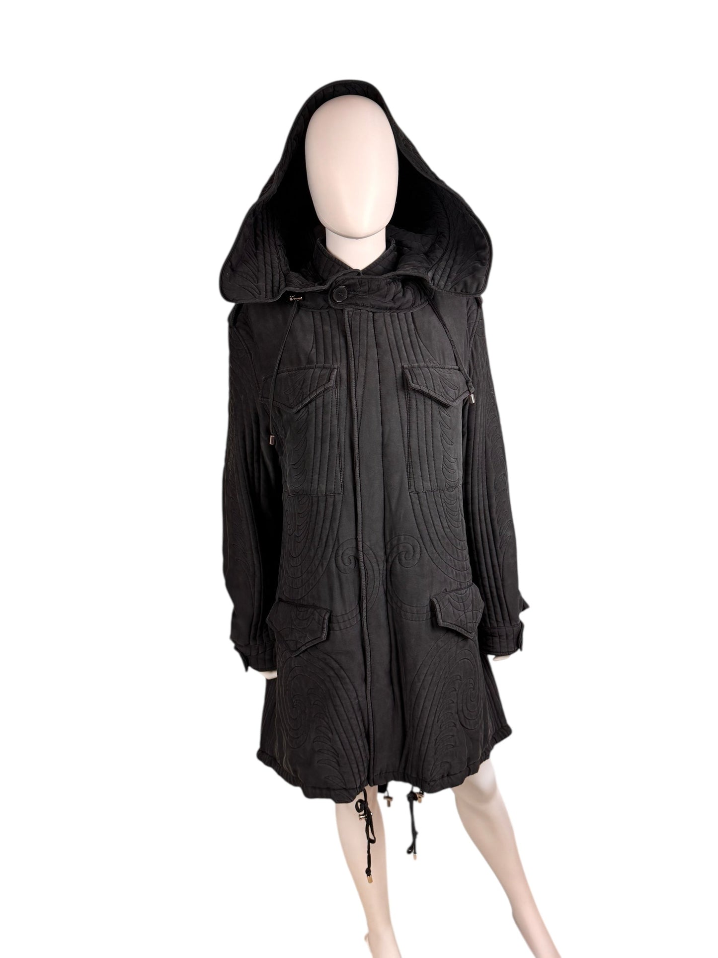 Alexander McQueen c.F/W 2007 silk parka coat | Grey, Multicoloured