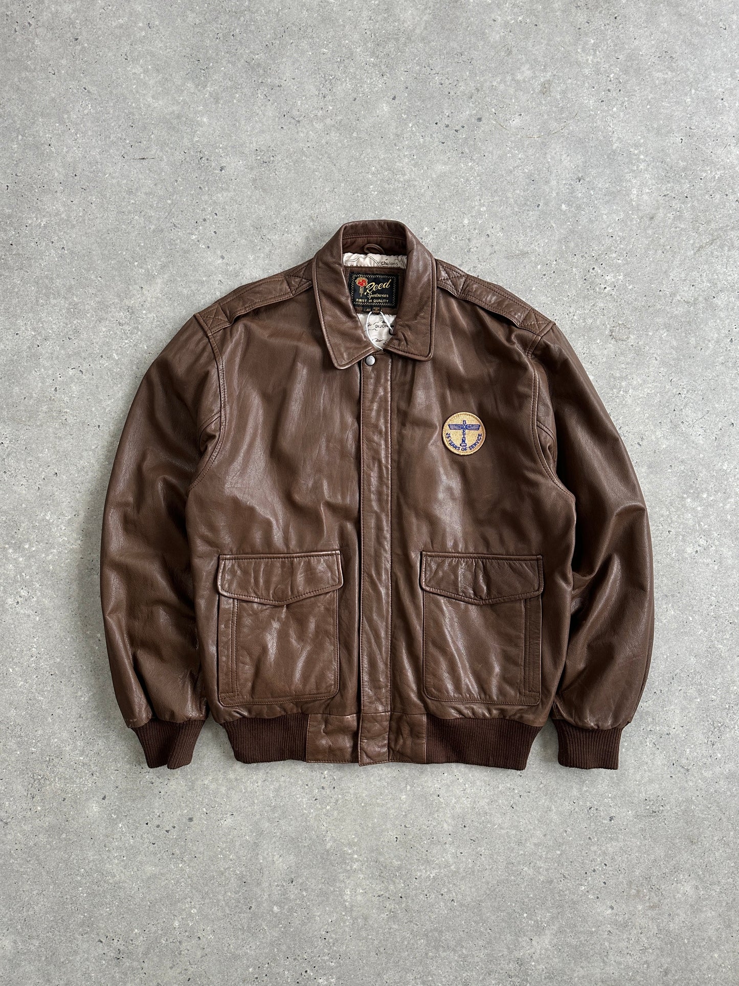 Vintage Embroidery Aviator Leather Bomber Jacket - M/L