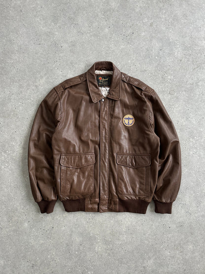 Vintage Embroidery Aviator Leather Bomber Jacket - M/L