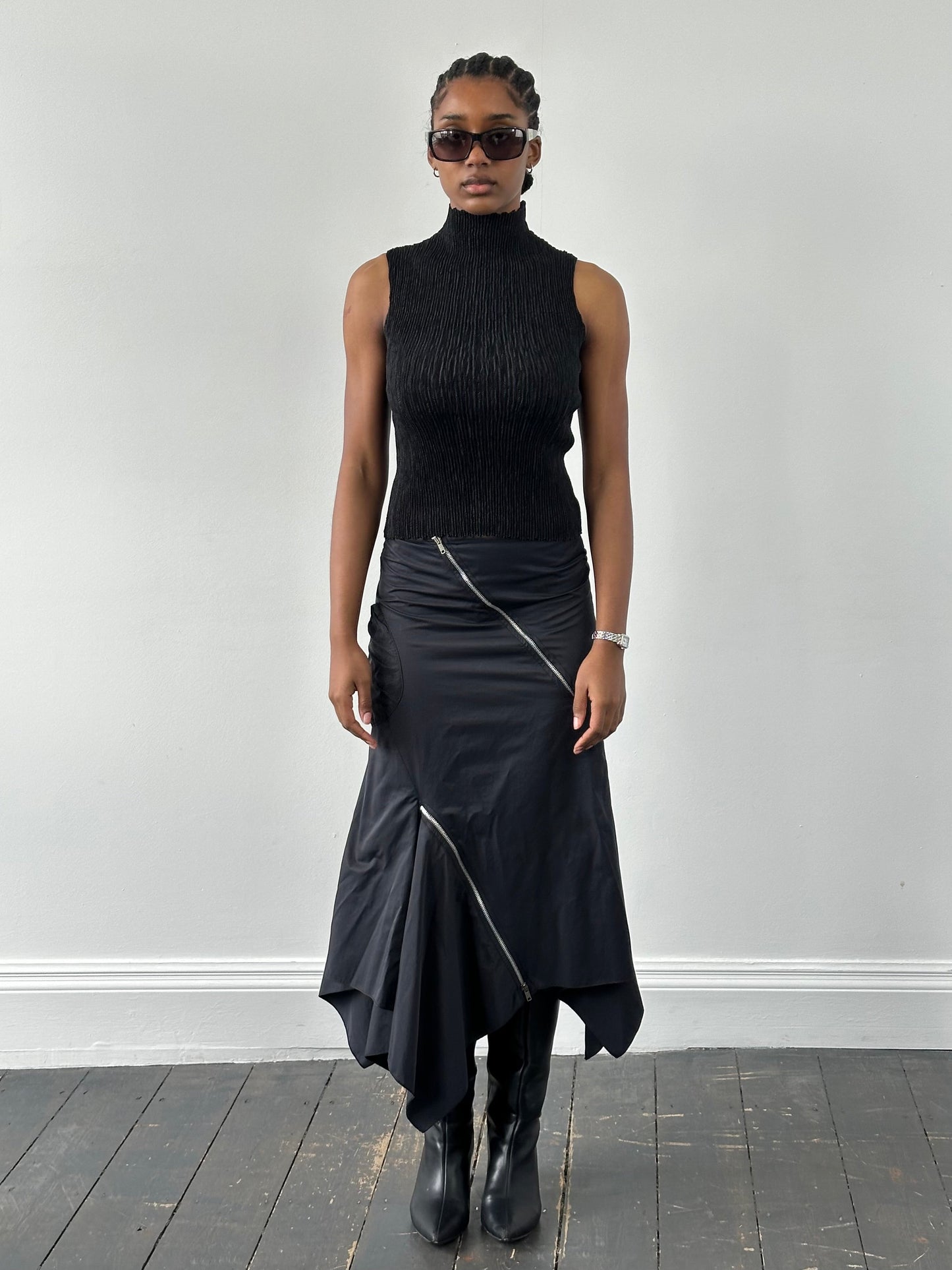 Vintage 1990s Cotton Multi Zip Ruffle Skirt – W28