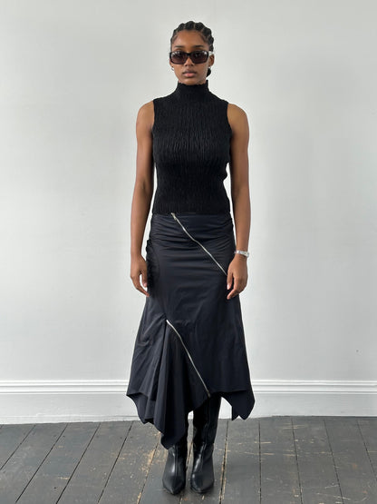 Vintage 1990s Cotton Multi Zip Ruffle Skirt – W28